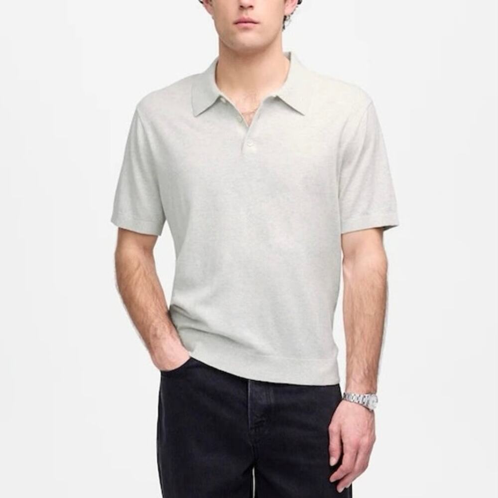 NWOT Madewell Men's Three-Button Sweater Polo Shirt Heather Oat Size Small